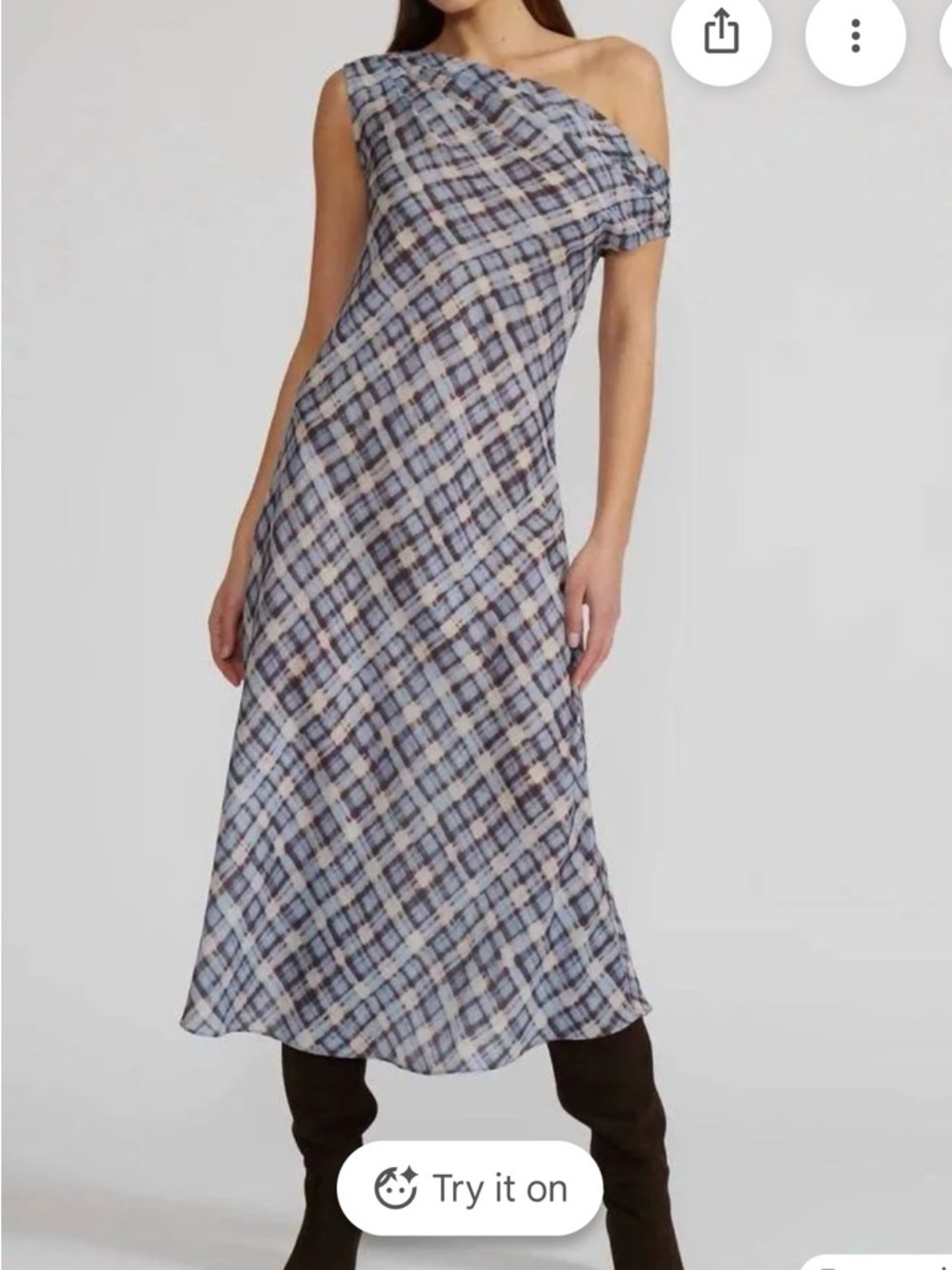 Lucy Paris Plaid Off-Shoulder Midi Dress in Black, White and Red